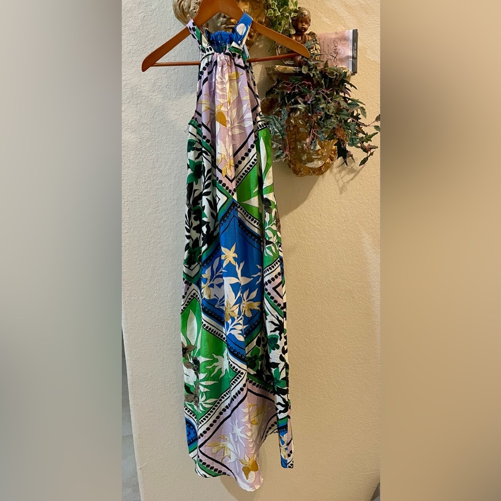 🦋 INC International Concepts SZ S Halter-Neck Midi Dress in pinks blues & green